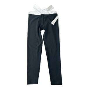 NWT Aqua Athletic Womens Cutout High Rise White Waistband Black Leggings Small